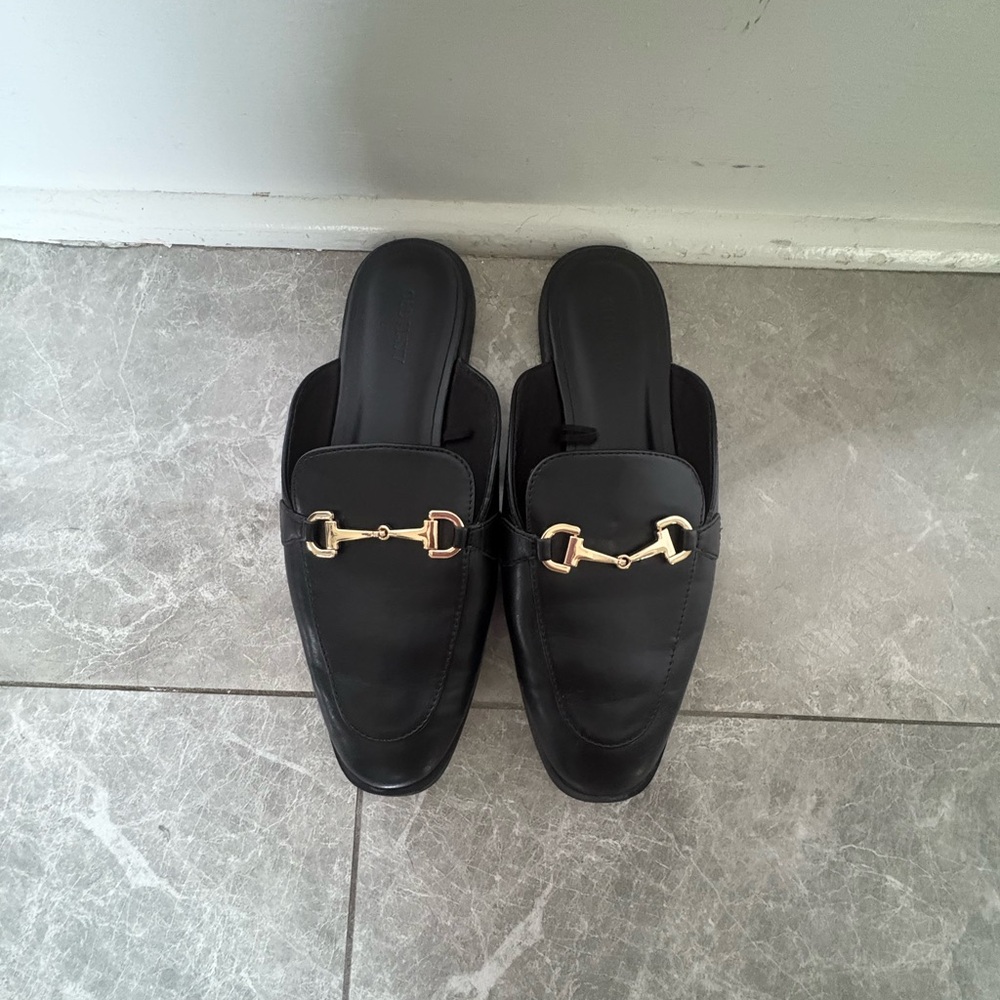 Old Navy Black Mules with Gold Buckle